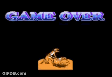 A Game Over Screen With A Picture Of A Person Laying On The Ground GIF