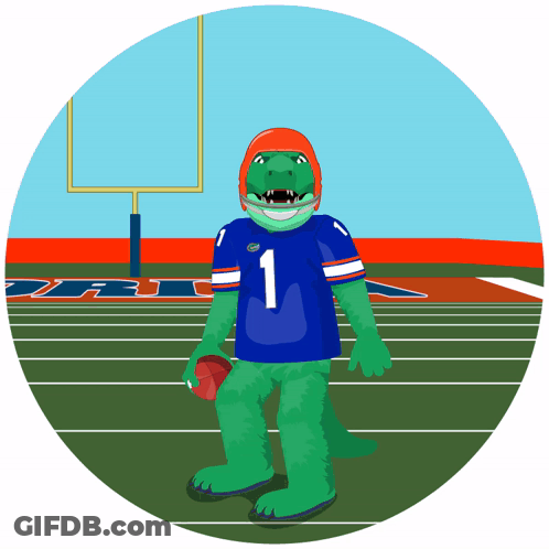 A Gator Wearing A Number 1 Jersey Stands On A Field GIF