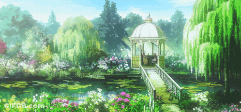 A Gazebo Sits In The Middle Of A Lush Green Park GIF