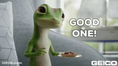 A Gecko Is Holding A Plate Of Food And Saying Good One . GIF