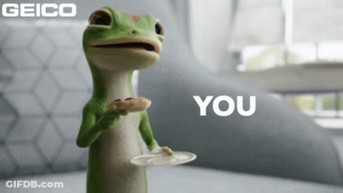 A Gecko Is Holding A Plate Of Food And Says You GIF