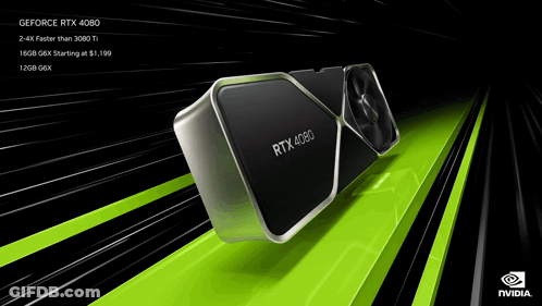A Geforce Rtx 4080 Graphics Card Is Shown On A Green Background GIF
