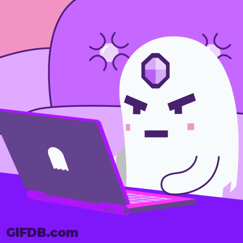 A Ghost Is Sitting In Front Of A Laptop Computer GIF