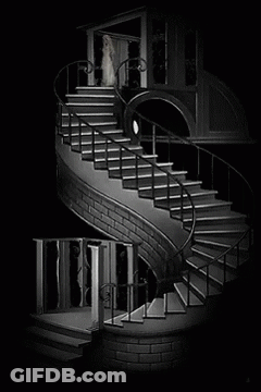 A Ghost Is Walking Down A Set Of Stairs GIF