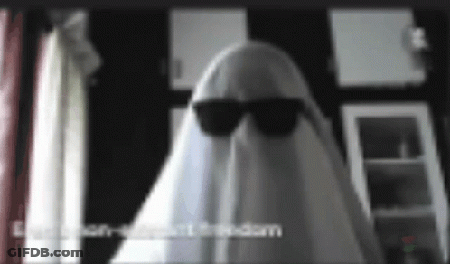 A Ghost Is Wearing Sunglasses And A White Sheet Over His Head . GIF