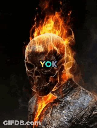 A Ghost Rider With Fire Coming Out Of His Head And The Word Yok Written On It GIF