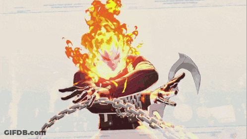 A Ghost Rider With Flames Coming Out Of His Chest GIF