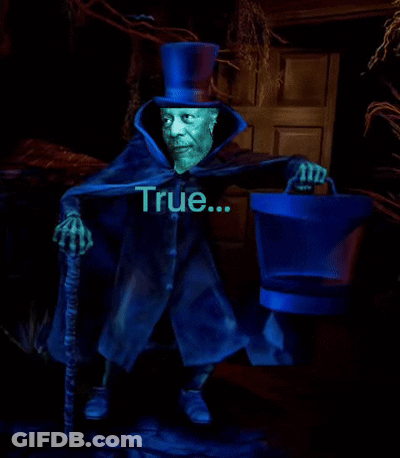 A Ghost With A Top Hat And Cape Is Holding A Bucket And Has The Word True Written On It GIF