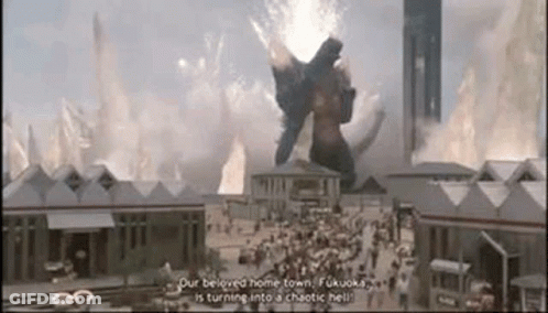A Giant Monster Is Flying Over A City In A Video Game . GIF
