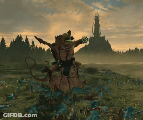 A Giant Monster Is Surrounded By Smaller Monsters And A Castle In The Background GIF