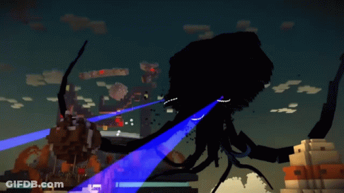 A Giant Squid Is Being Attacked By A Monster In Minecraft GIF