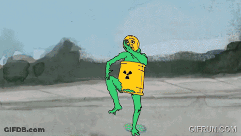 A Gif From Gifrun.com Shows A Green Monster With A Yellow Box On His Back GIF