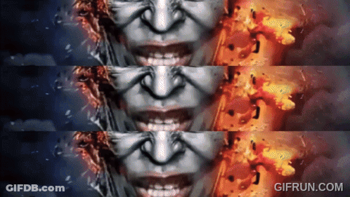 A GIF From Gifrun.com Shows A Woman 'S Face And Fire GIF