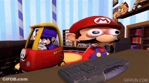 A Gif From Gifrun.com Shows Mario Driving A Little Tikes Car GIF