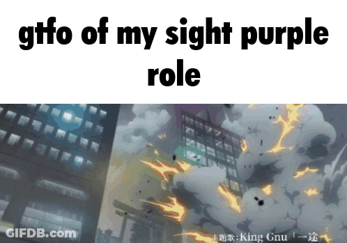 A Gif Of A Building Being Destroyed With The Words " Gtfo Of My Sight Purple Role " GIF