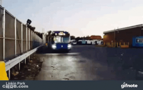 A Gif Of A Bus That Says Linkin Park Faint On The Bottom GIF