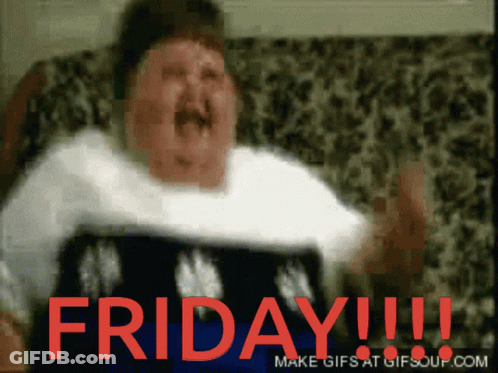 A Gif Of A Man Screaming With The Words Friday Written In Red GIF