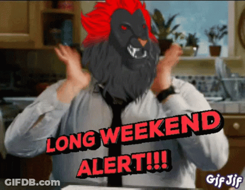 A Gif Of A Man With A Lion Head And The Words Long Weekend Alert !!! GIF