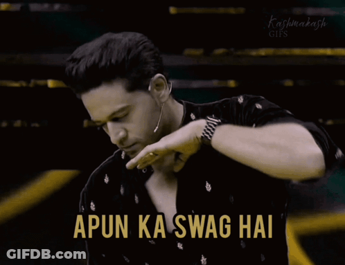 A Gif Of A Man With The Words " Apun Ka Swag Hai " On It GIF