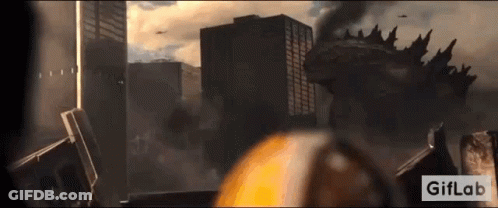 A Gif Of A Monster Coming Out Of A Building With The Words Giflab At The Bottom . GIF
