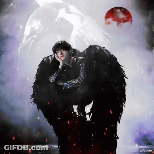 A GIF Of A Person With Angel Wings Says BTS V At The Bottom GIF