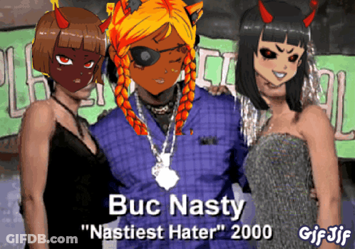 A Gif Of Buc Nasty Standing With Two Girls GIF