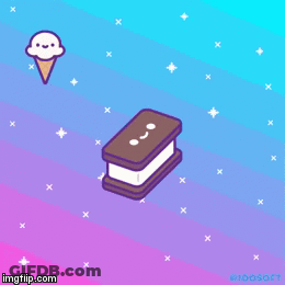A Gif Of Ice Cream Sandwiches And An Ice Cream Cone On A Blue And Purple Background GIF