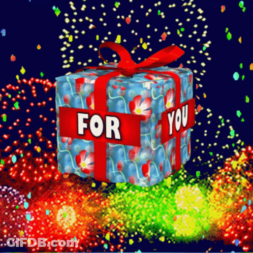A Gift Box With A Red Ribbon That Says " For You " GIF