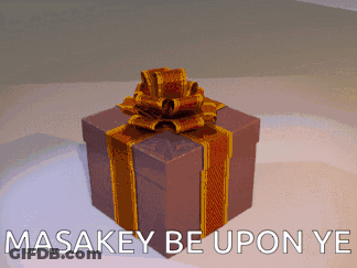 Gift Box With Masakey Be Upon Ye Words GIF