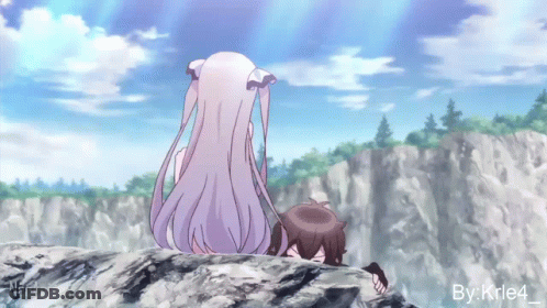 A Girl And A Boy Are Sitting On A Rock And The Watermark Is By Krle4 GIF