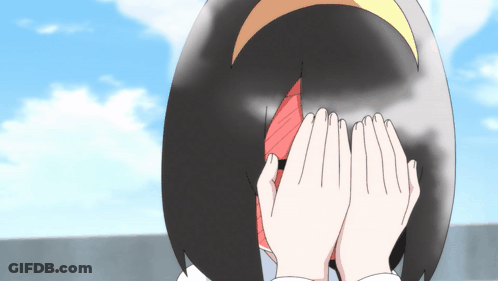 A Girl Covering Her Face With Her Hands In A Cartoon GIF