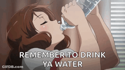 A Girl Drinking Water With The Words " Remember To Drink Ya Water " On The Bottom GIF