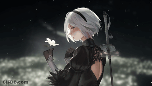 A Girl Holding A Flower And A Sword In Her Hand GIF