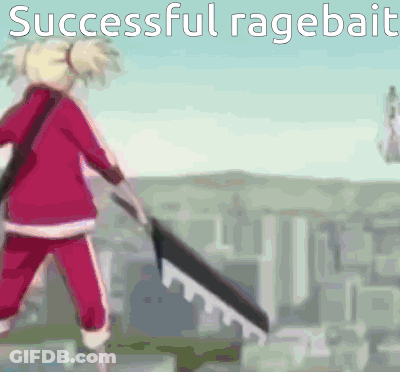 A Girl Holding A Large Saw With The Words Successful Ragebait Below Her GIF