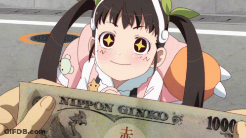 A Girl Holding A Nippon Ginko 1000 Bill GIF