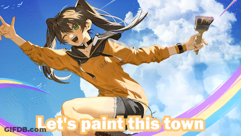 A Girl Holding A Paint Brush With The Words Let 'S Paint This Town Written Below Her GIF
