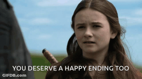 A Girl Holding A Sword With The Words You Deserve A Happy Ending Too Below Her GIF