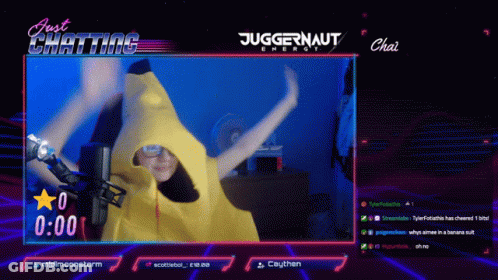 A Girl In A Banana Suit Is On A Twitch Stream GIF