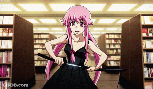 A Girl In A Black Dress Is Holding A Sword GIF