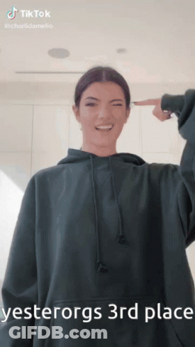 A Girl In A Black Hoodie Is Pointing At Herself With The Words Yesterdays 3Rd Place Written Below Her GIF