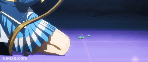 A Girl In A Blue And White Skirt Is Kneeling On A Purple Tiled Floor GIF