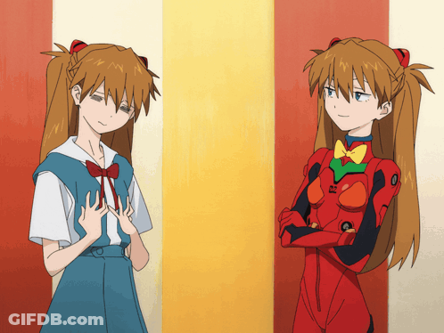 Girls In Blue And Red Dresses Standing GIF
