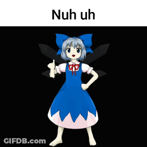 A Girl In A Blue Dress Giving A Thumbs Up With The Words Nuh Uh Below Her GIF
