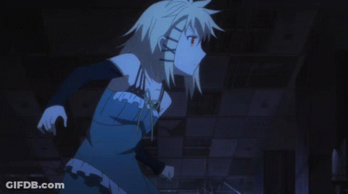 A Girl In A Blue Dress Is Holding A Guitar In Her Hands GIF