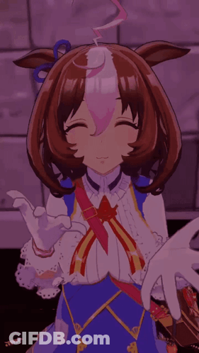A Girl In A Blue Dress With A Red Ribbon Around Her Neck GIF