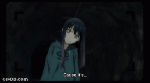 A Girl In A Blue Hoodie Is Standing In Front Of A Group Of Zombies GIF