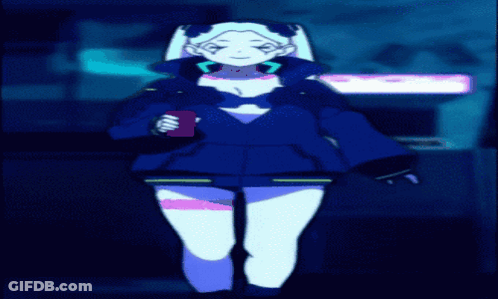 A Girl In A Blue Jacket Is Holding A Cup In Her Hand GIF