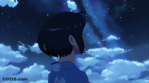 A Girl In A Blue Kimono Looks Up At The Stars GIF