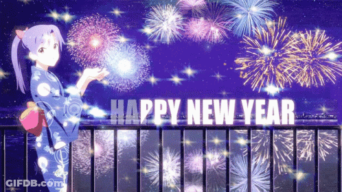 Girl In Blue Kimono Watching Fireworks GIF