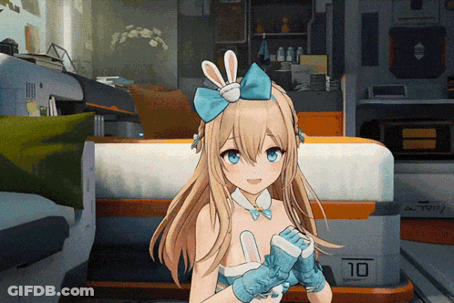 A Girl In A Bunny Costume With The Number 10 On The Side GIF